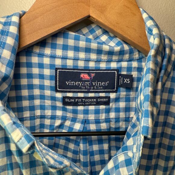 Vineyard Vines Men's Slim Fit Tucker Shirt Blue White Gingham Print Size X-Small - Picture 4 of 6